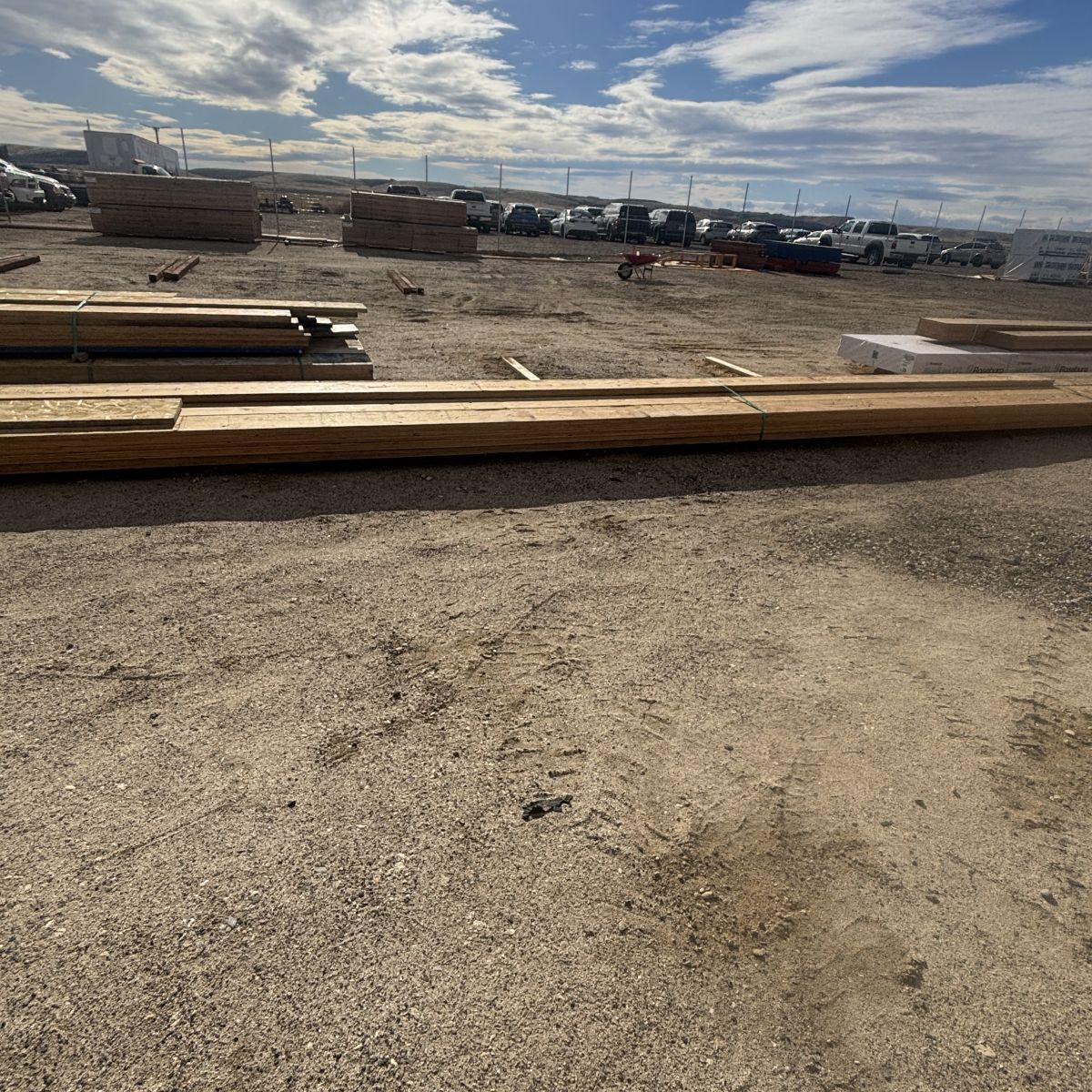 Side-angle view of Roseburg RigidLam 1-3/4 inch by 11-7/8 inch LVL beam stocked at Boise lumberyard