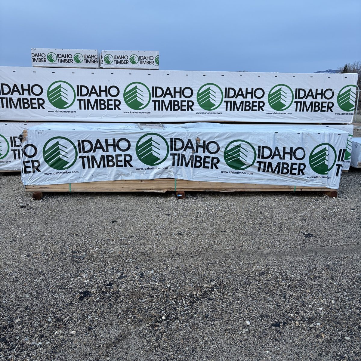 Wrapped unit of 2×12×14′ #2 kiln-dried Hem-Fir lumber at Boise lumberyard