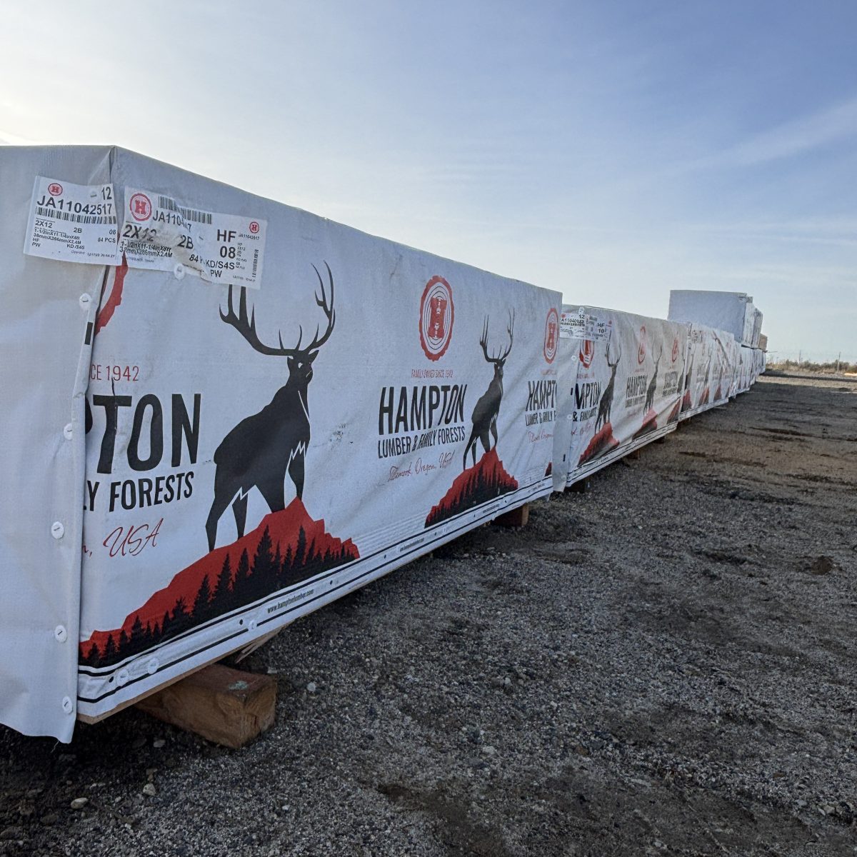 2×12×8′ #2 kiln-dried Hem-Fir lumber at Boise lumberyard with other wood products