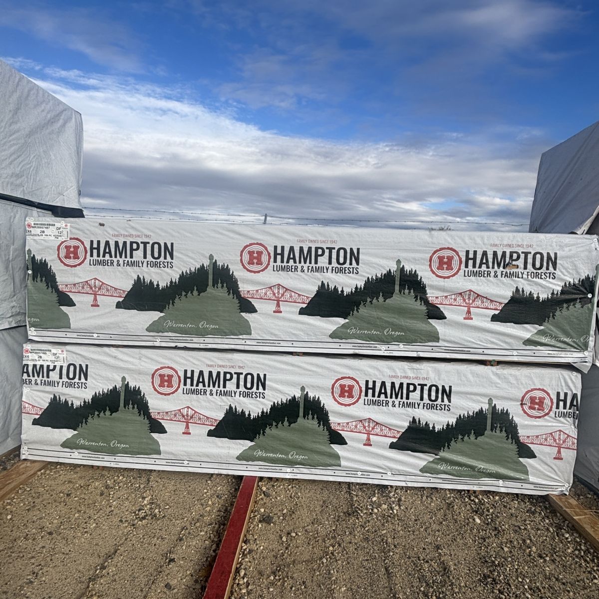 Front view of stacked 2×6-12′ #2 kiln-dried Douglas Fir lumber at our Boise lumberyard