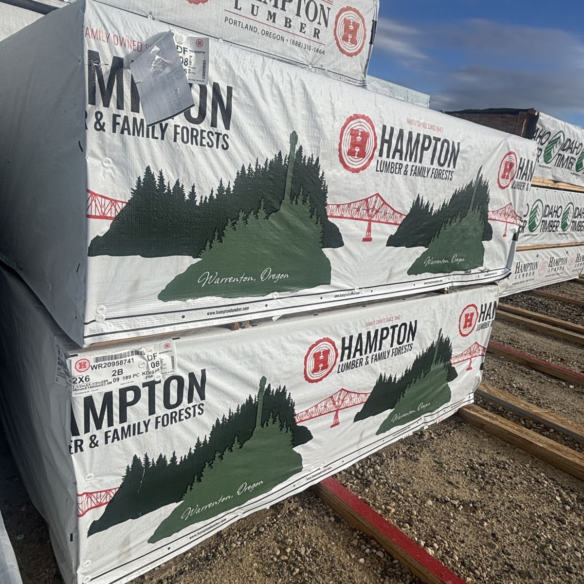 2×6-8′ #2 kiln-dried Douglas Fir lumber staged on platforms at our Boise lumberyard