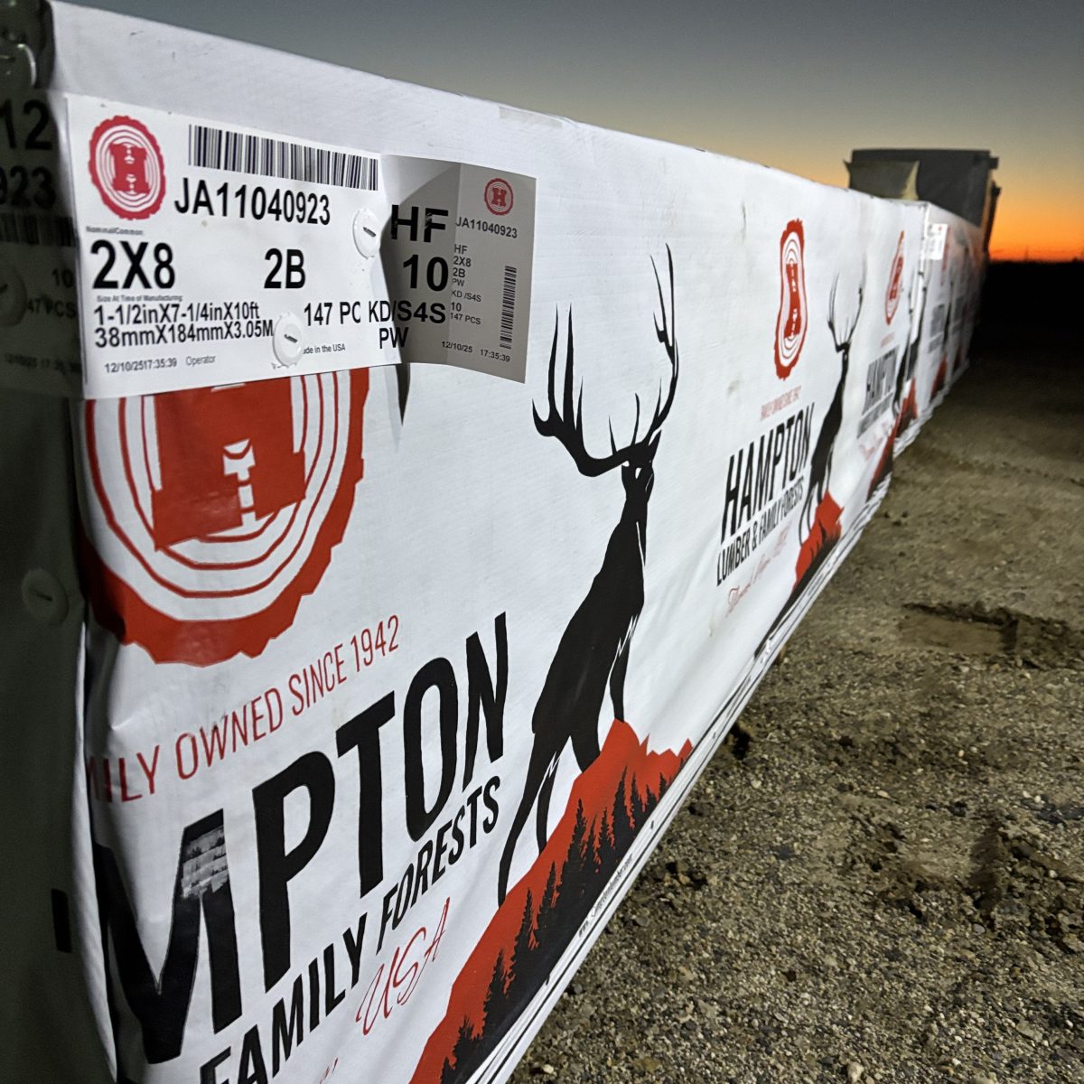Wrapped bunk of 2×8 10-foot #2 kiln-dried Hem-Fir lumber at our Boise lumberyard