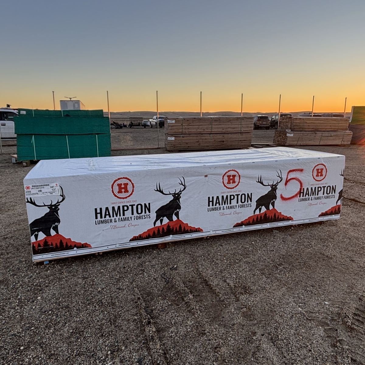 Wrapped unit of 2×8 12-foot #2 kiln-dried Hem-Fir lumber at our Boise lumberyard