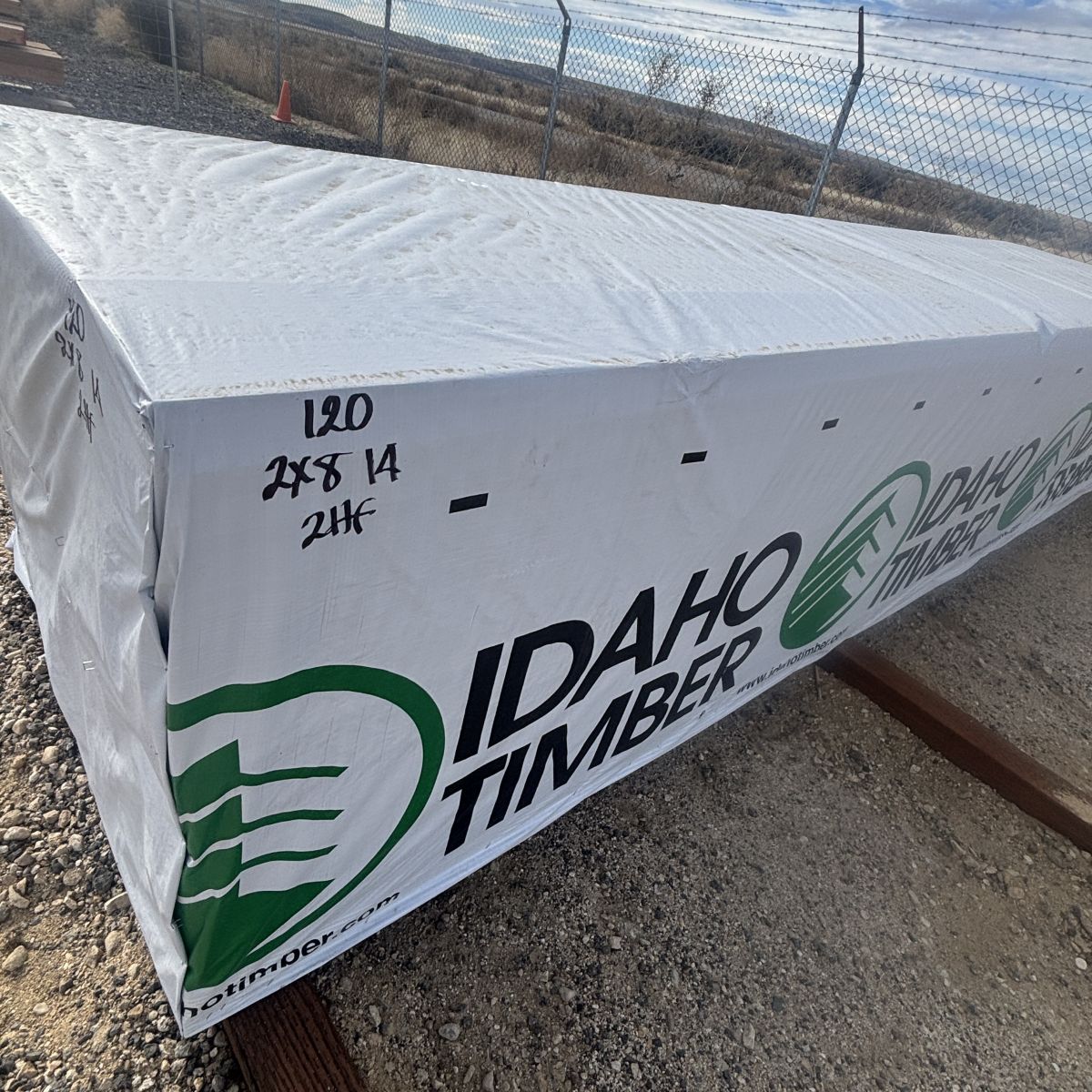 Unit of 2×8 14-foot #2 kiln-dried Hem-Fir lumber stacked at our Boise lumberyard