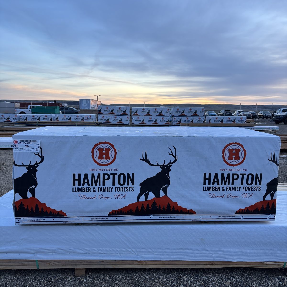 Polywrapped unit of 2×8 8-foot #2 kiln-dried Hem-Fir lumber at our Boise lumberyard